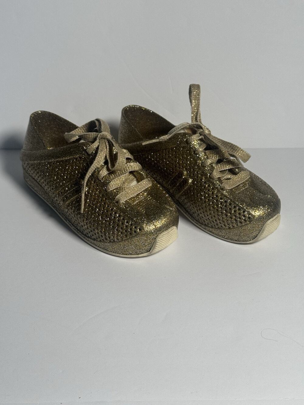 Mini Melissa Girls Glitter Gold Lace Up Sneakers Toddler Size 10 EU 27
